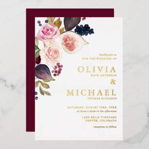 Invitation En Aluminium Noces florales aquarelles de figues et floraisons 