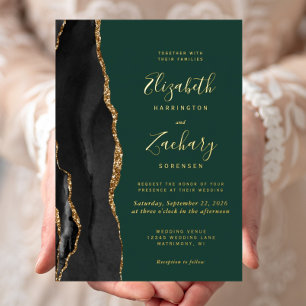 Invitation En Aluminium Noces Or Noir Agate Émeraude Vert