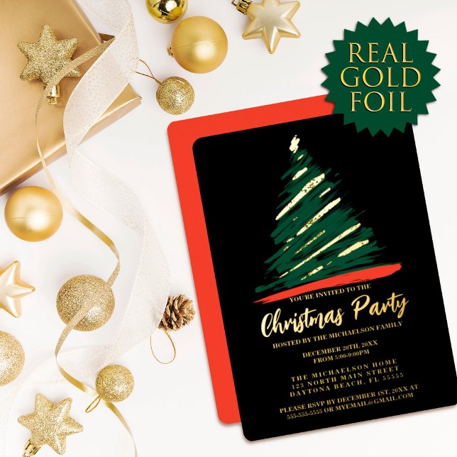 Invitation En Aluminium Noël Abstrait Gold Red Green Tree (Créateur téléchargé)
