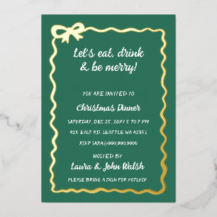 Invitation En Aluminium Noël Dessin à la main Vert Bow Parti Blanc