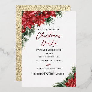 Invitation En Aluminium Noël Gold Red Festive Foliage Party