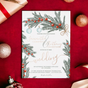 Invitation En Aluminium Noël pin vert photo de mariage d'hiver