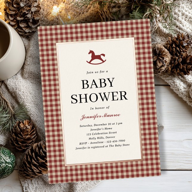 Invitation En Aluminium Noël Rouge Plaid Baby shower de Cheval Rocheux (Créateur téléchargé)