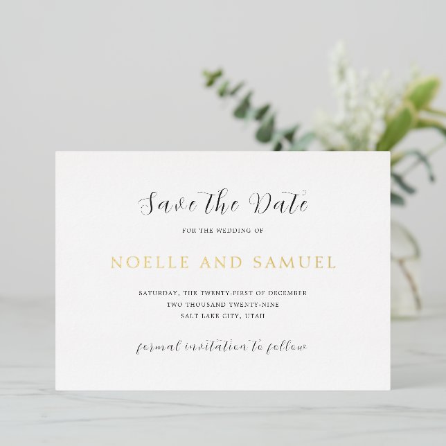 Invitation En Aluminium Noelle Elegant Wedding Enregistrer la date (Debout devant)
