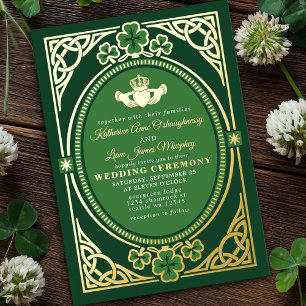 Invitation En Aluminium Nœud celtique Claddagh Trèfle Mariage Vert 