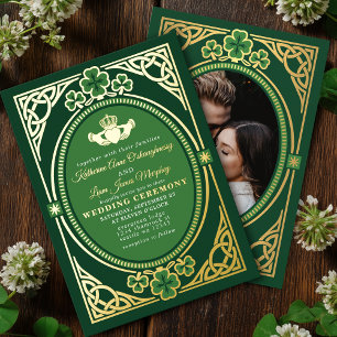 Invitation En Aluminium Nœud celtique Claddagh Trèfle Mariage Vert Photo