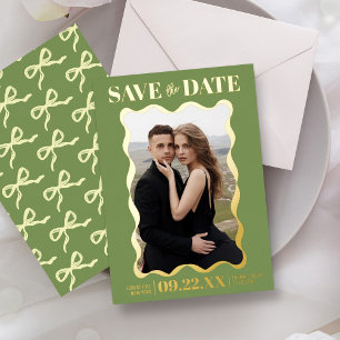 Invitation En Aluminium Nœud Coquette Rétro Photo Mariage Save The Date