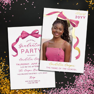 Invitation En Aluminium Nœud en or rose fuchsia en forme d'arche pour phot