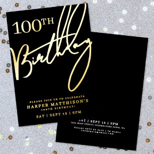 Invitation En Aluminium Noir 100e Anniversaire Or