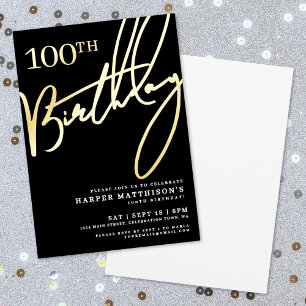 Invitation En Aluminium Noir 100e Anniversaire Or