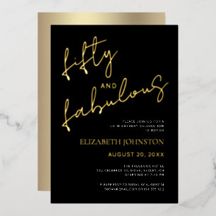 Invitation En Aluminium Noir Blanc 50 Fantastique Anniversaire Script Or R