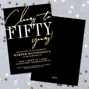Invitation En Aluminium Noir Cinquante 50e Anniversaire Or