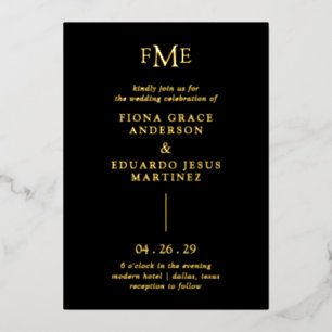 Invitation En Aluminium Noir contemporain Gras Monogramme Mariage moderne