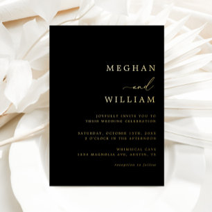 Invitation En Aluminium Noir Elegant Calligraphie Mariage Or