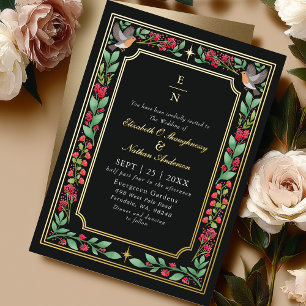 Invitation En Aluminium Noir Enchantant Jardin botanique Floral Mariage