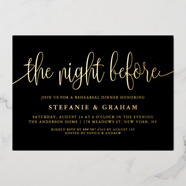 Invitation En Aluminium Noir La Nuit Avant Le Dîner De Répétition Script (Recto)