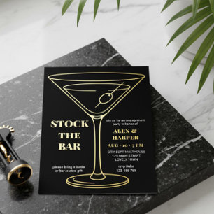 Invitation En Aluminium Noir Martini de Fiançailles en Papier D'aluminium