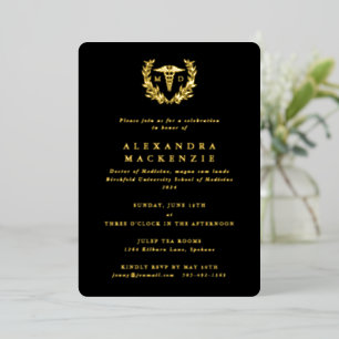 Invitation En Aluminium Noir MD Caduceus + Laurel Wreath Graduation
