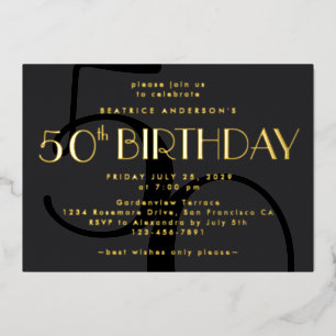 Invitation En Aluminium Noir minimaliste moderne 50e Anniversaire Or