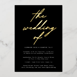 Invitation En Aluminium Noir moderne et or Mariage moderne VRAI OR