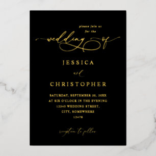 Invitation En Aluminium Noir & Or Moderne Calligraphie 3 Mariage
