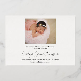 Invitation En Aluminium Nom de bébé fille minimaliste écriture photo naiss