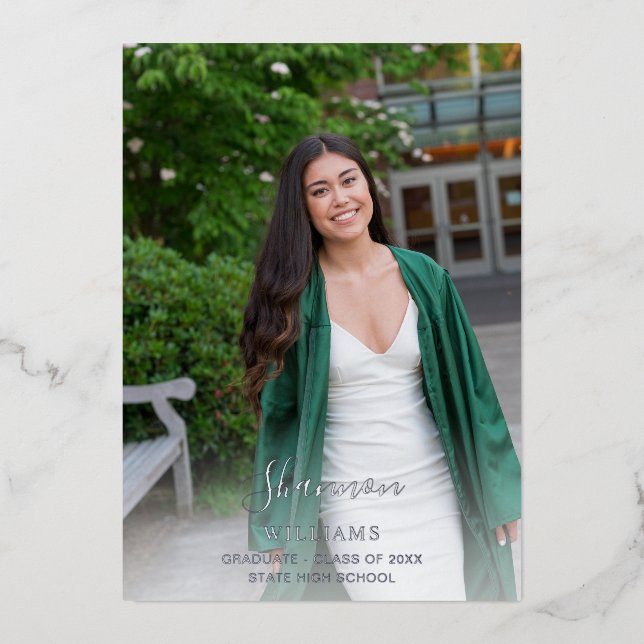 Invitation En Aluminium Nom du grand script Photo Grad Party Vertical WHIT (Recto)