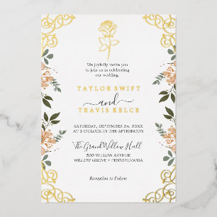 Invitation En Aluminium Noms de feuilles de papier d'aluminium or rose mar