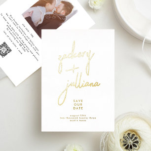 Invitation En Aluminium NOMS D'OR Modernes Photo Modifiable Enregistrer