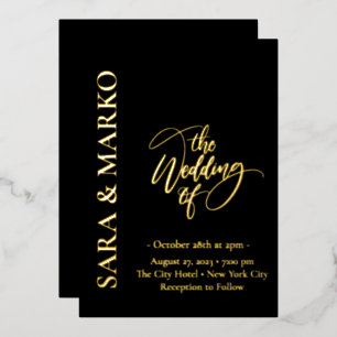 Invitation En Aluminium NOMS en or noir Mariage simple