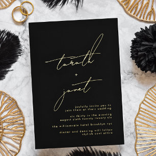 Invitation En Aluminium NOMS Premium   Mariage élégant noir et or