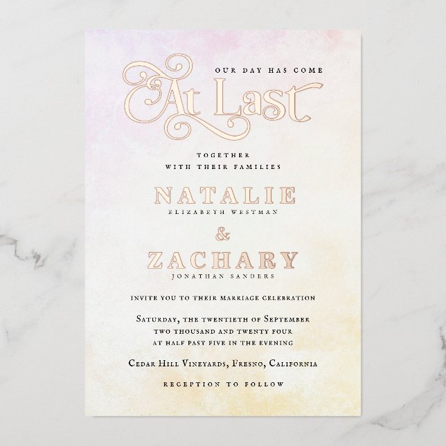 Invitation En Aluminium Notre Journée Est Venue À Dernier Mariage Gold (Recto)