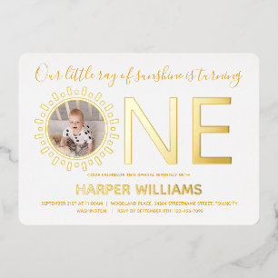 Invitation En Aluminium Notre Ray of Sunshine Gold Photo Baby Premier anni