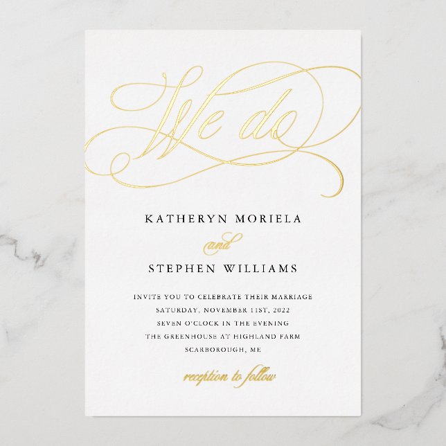 Invitation En Aluminium NOUS FAISONS Classic Calligraphy Mariage Gold (Recto)