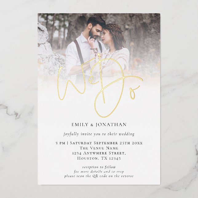 Invitation En Aluminium Nous faisons Photo Overlay QR Code Script Mariage  (Recto)