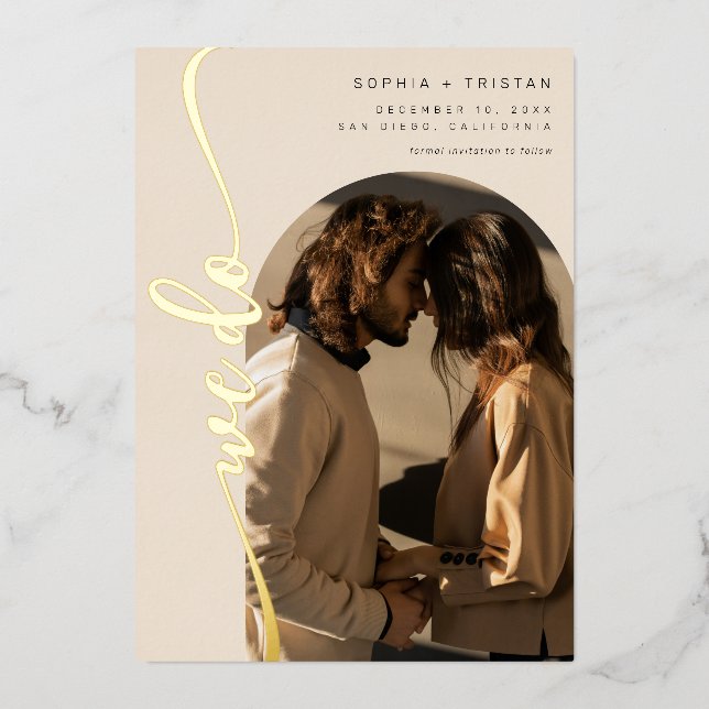 Invitation En Aluminium Nous faisons Vertical Boho Arch Beige Photo Enregi (Recto)