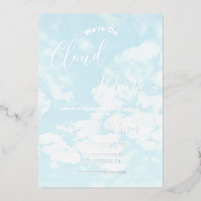 Invitation En Aluminium Nous sommes sur le Baby shower Cloud Nine (Recto)