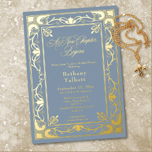 Invitation En Aluminium Nouveau Bleu Vintage Nouveau Chapitre Enterrement 