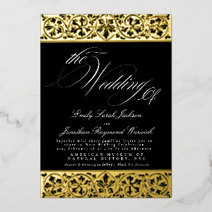 Invitation En Aluminium Nouveau Calligraphie Formel Élégant Classique Noir