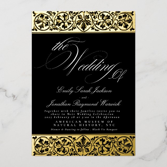 Invitation En Aluminium Nouveau Calligraphie formelle Élégant Noir classiq (Recto)