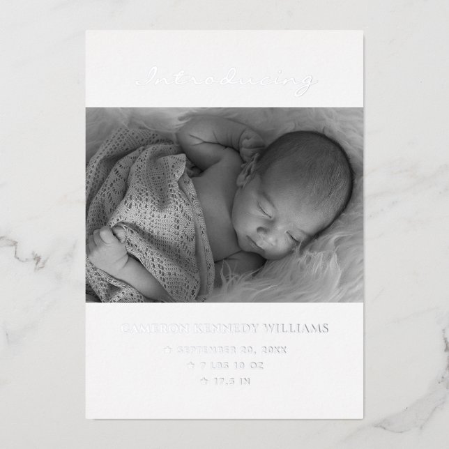 Invitation En Aluminium Nouveau-né mignon simple photo personnalisée Bonjo (Recto)