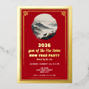 Invitation En Aluminium Nouvel An chinois 2026 Fête du Nouvel An du Cheval
