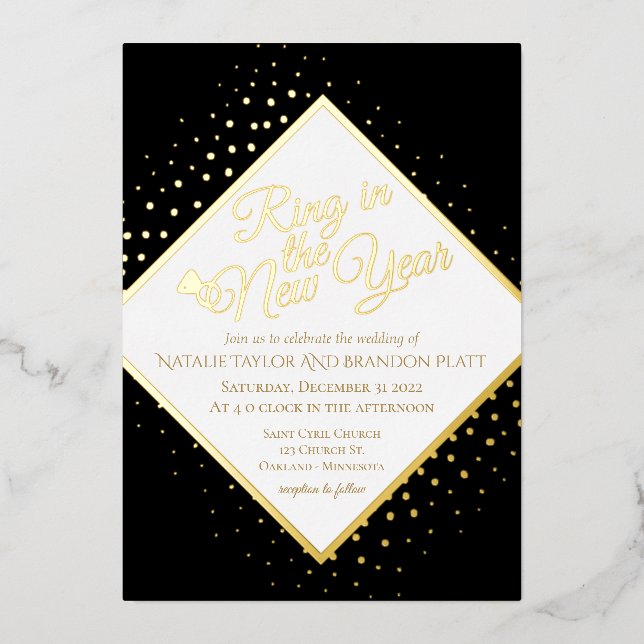 Invitation En Aluminium Nouvel An Parties scintillant Noir Et Or Mariage F (Recto)