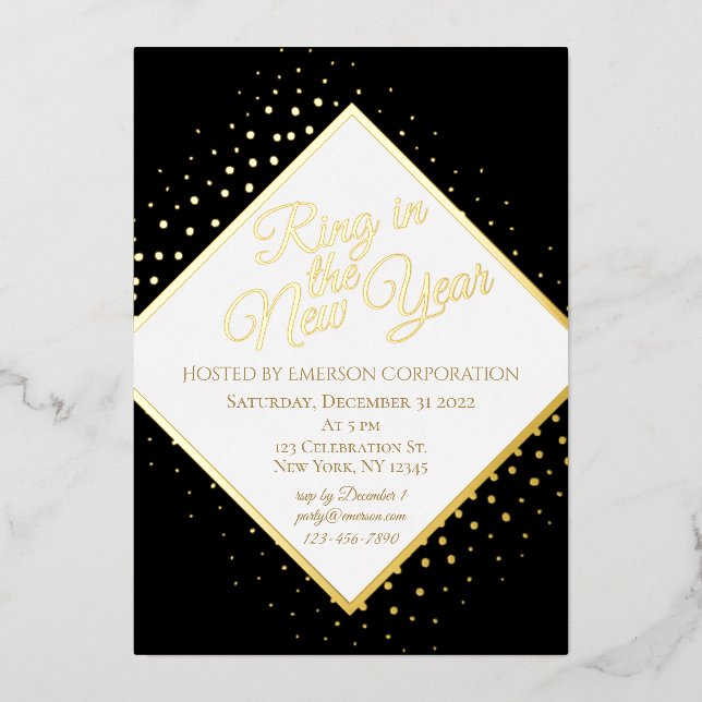 Invitation En Aluminium Nouvel An Sove Party Noir et Or Parties scintillan (Recto)