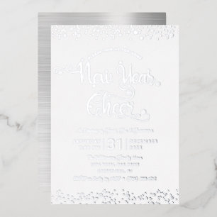 Invitation En Aluminium Nouvelle Année Script Chic Blanc Argent Réel