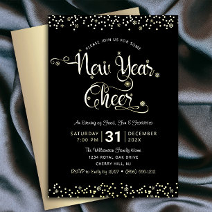 Invitation En Aluminium Nouvelle Année Script Party Chic Noir Or Réel