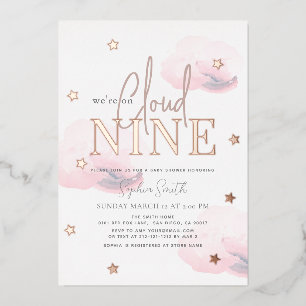 Invitation En Aluminium Nuage 9 nuages roses Aquarelle Baby shower fille