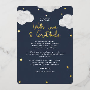 Invitation En Aluminium Nuages Baby shower bleu foncé Merci plat