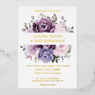 Invitation En Aluminium Nuances de pourpre Dusty fleurs Moody Floral Maria