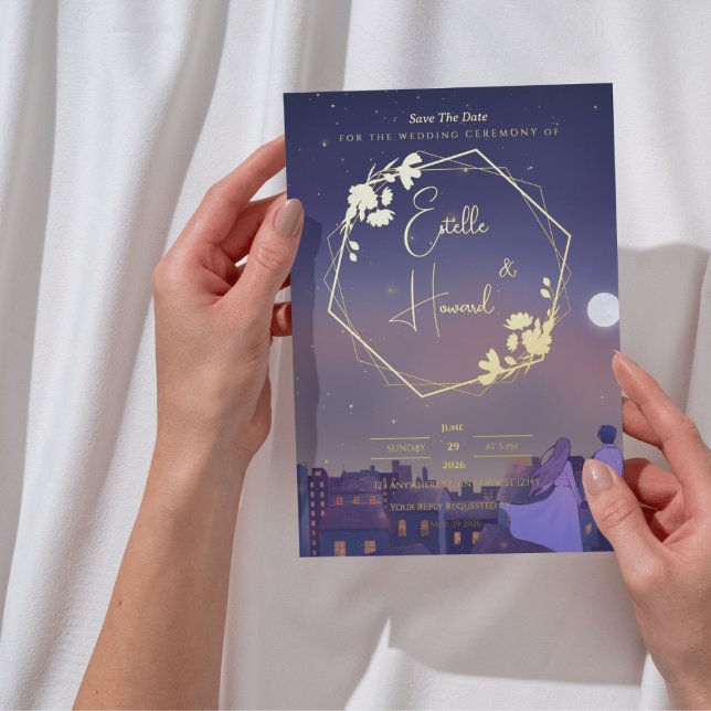 Invitation En Aluminium Nuit Or Sauvegarder la Date (Créateur téléchargé)